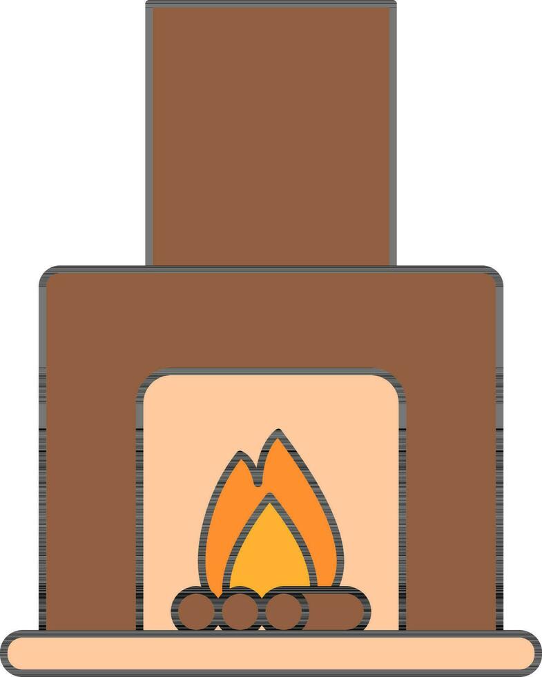 Flat Style Chimney Or Fireplace Icon In Brown And Peach Color. vector