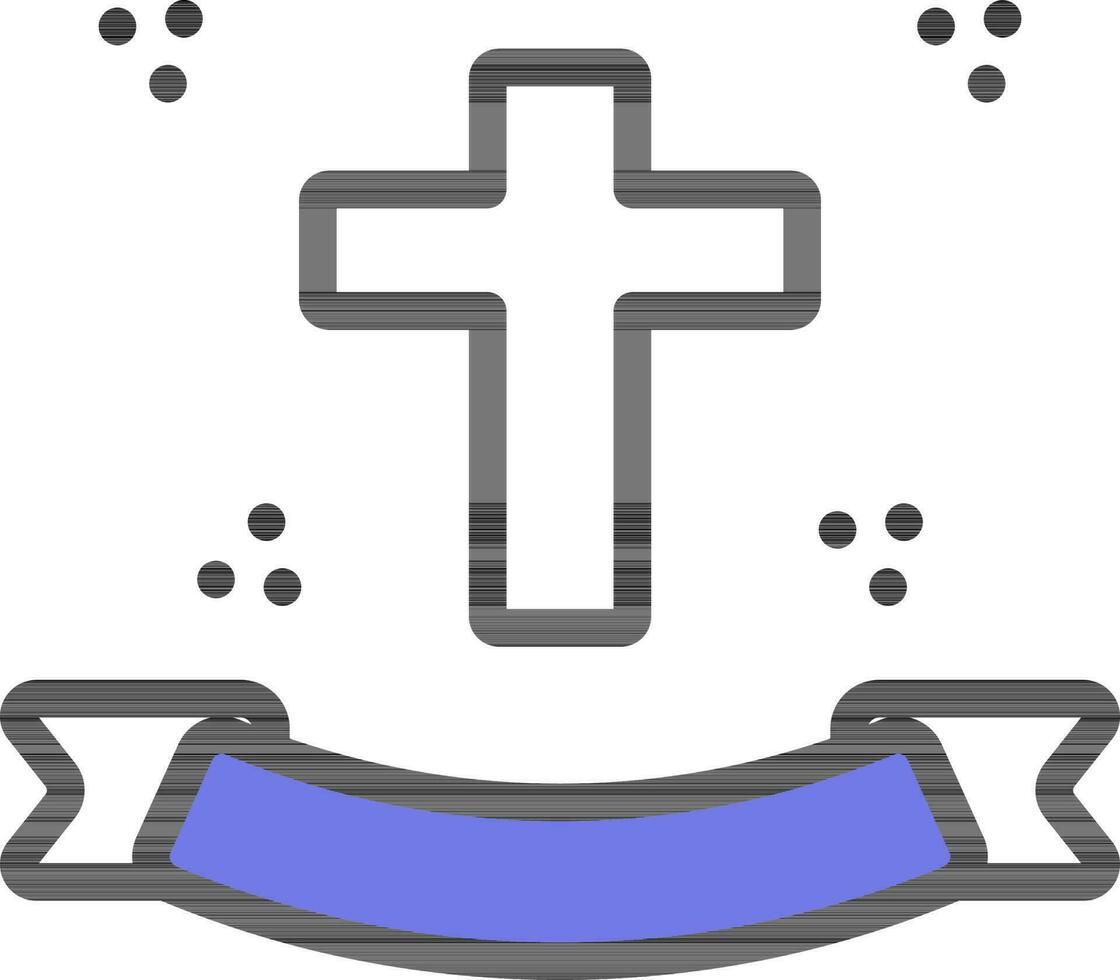 Christian Cross with Ribbon Icon in Blue and White Color. vector