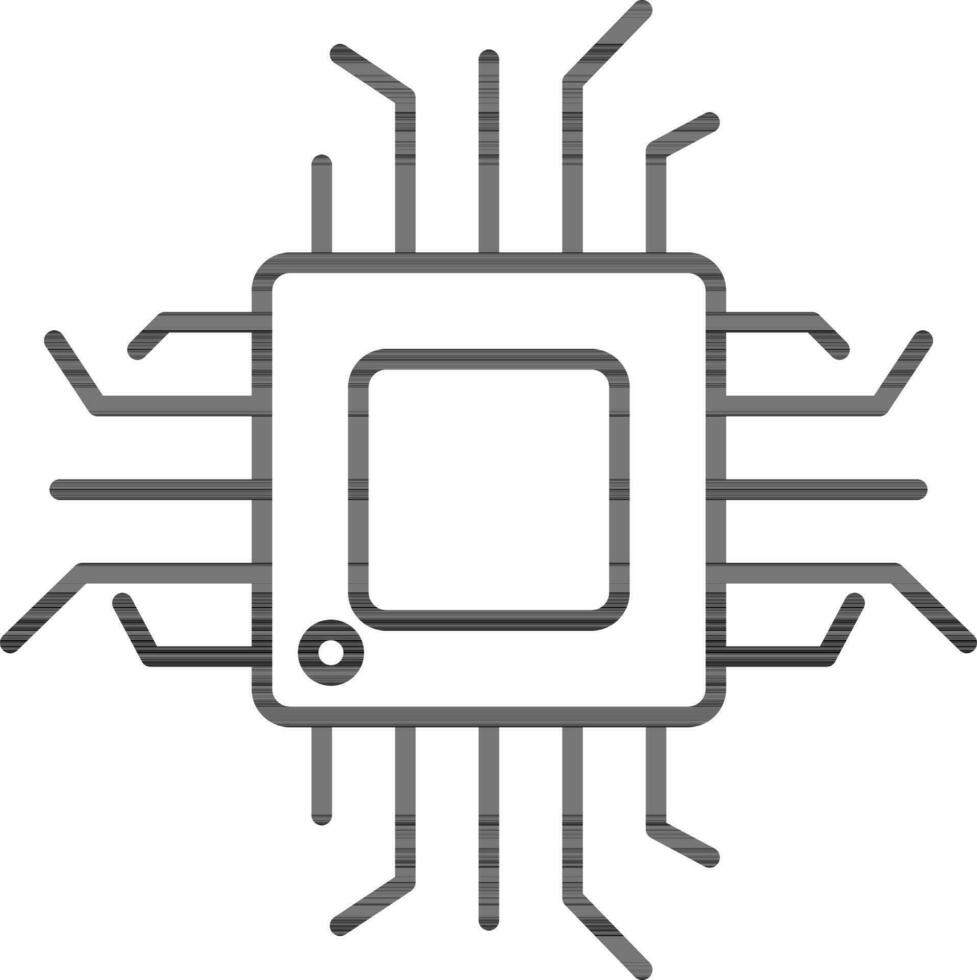 Integrated Circuit Or Microchip Icon In Black Line Art. vector