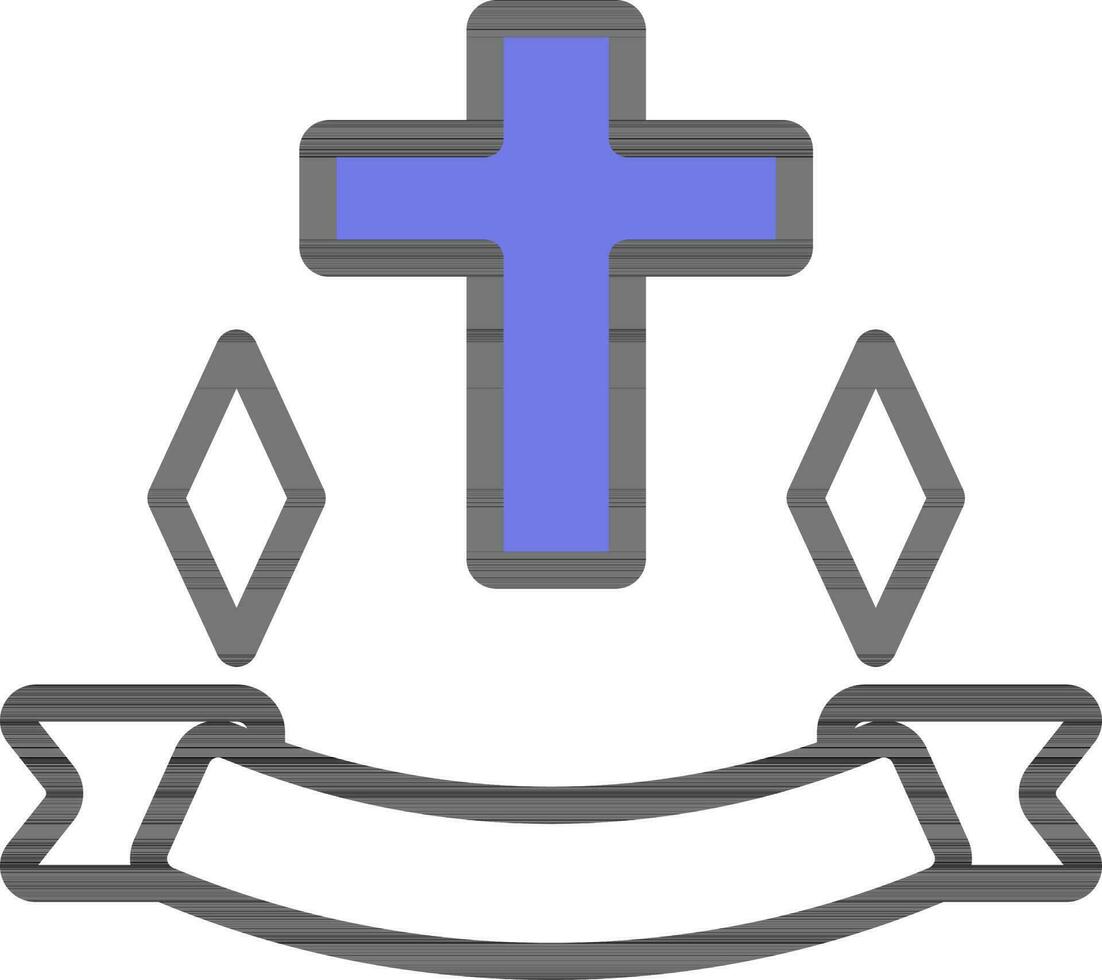 Christian Cross with Ribbon Icon in Blue and White Color. vector