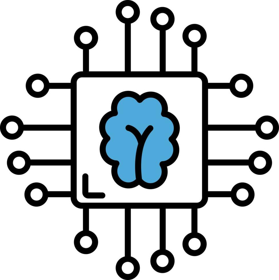 artificial inteligencia o cerebro chip icono en azul y blanco color. vector