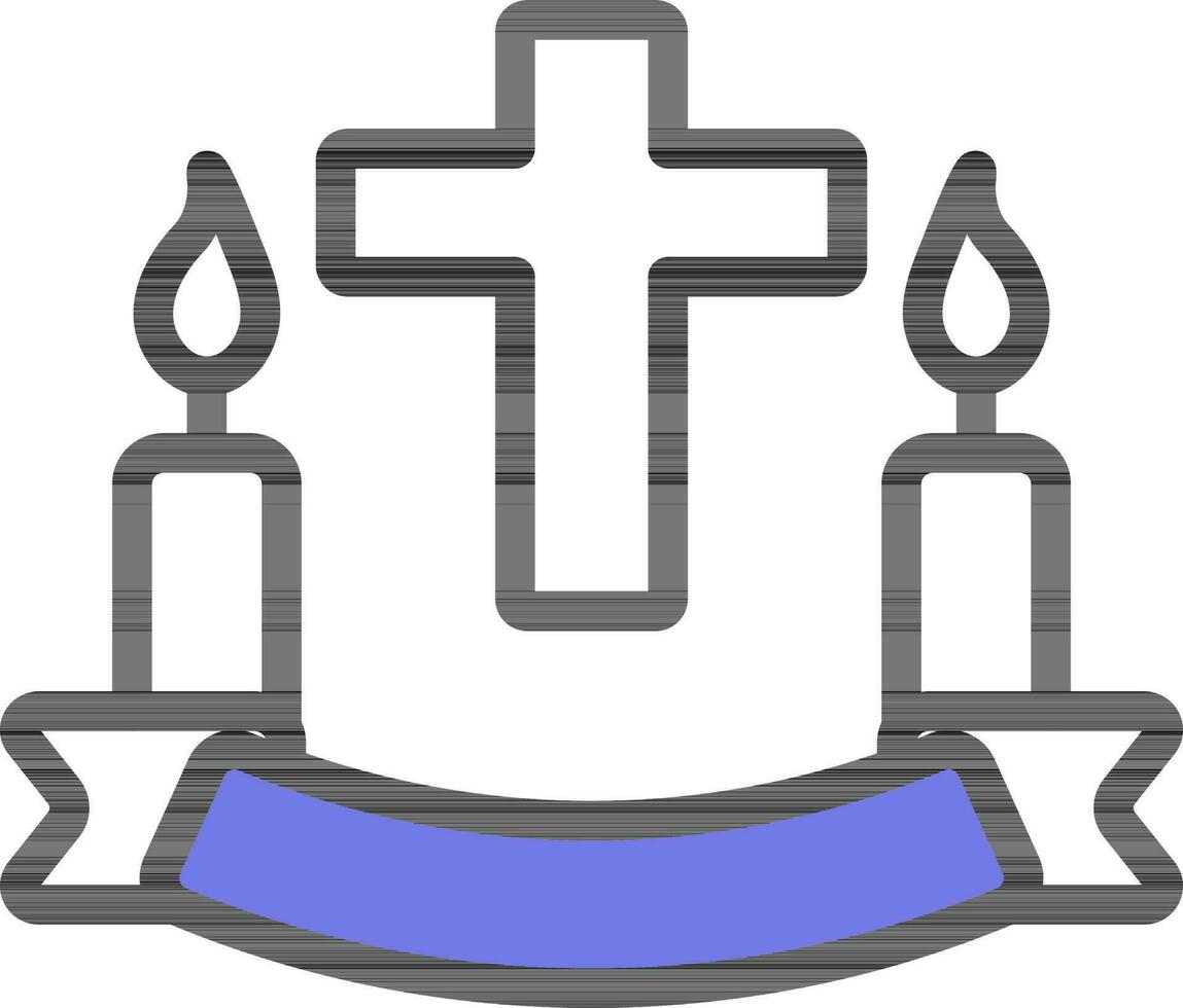 Christian Cross With Candles Icon in Blue and White Color. vector