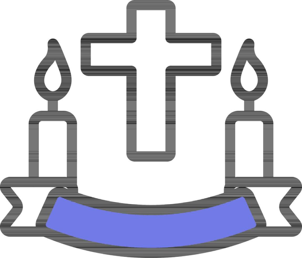 cristiano cruzar con velas icono en azul y blanco color. vector