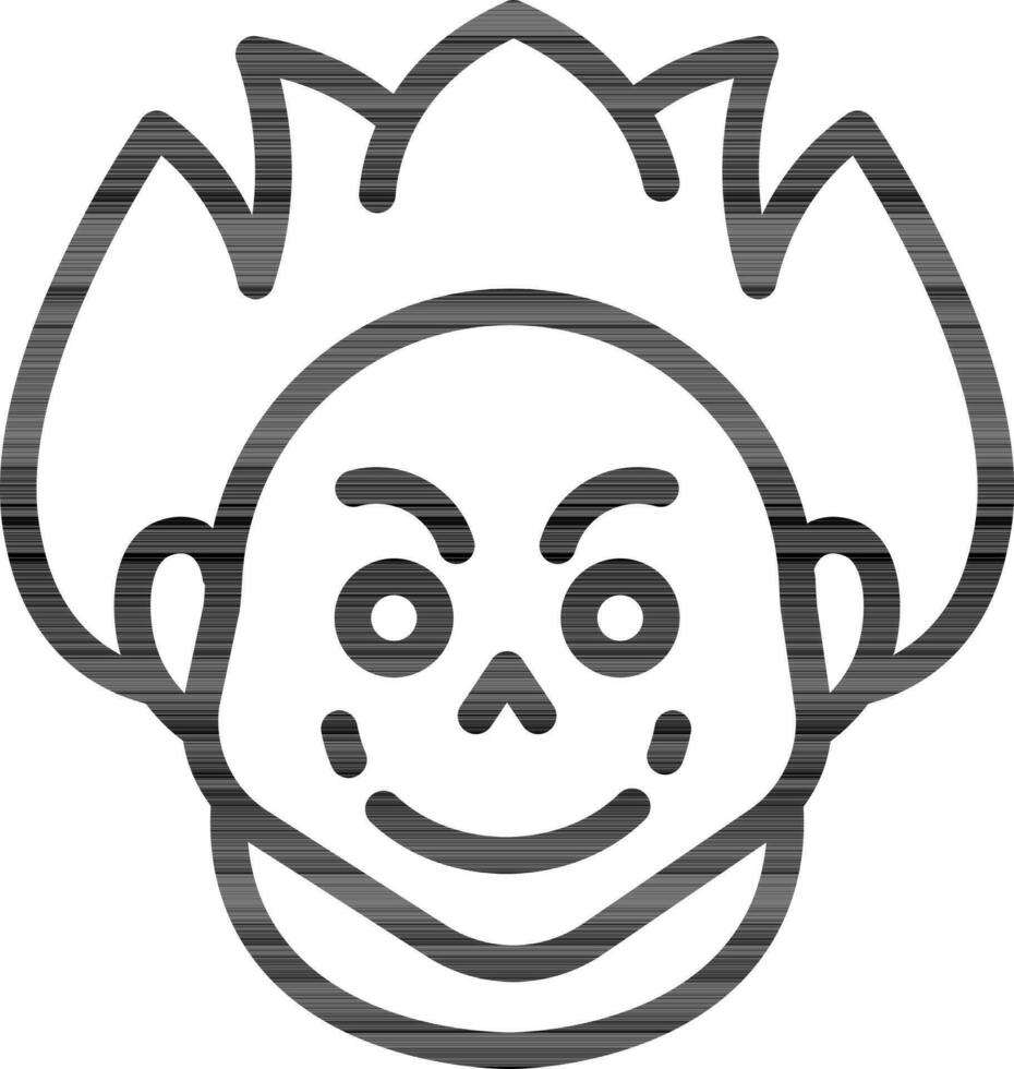 Black Outline Joker Face Icon on White Background. vector