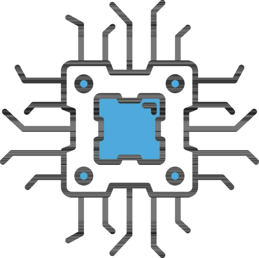 Flat Style Microchip Icon in Blue and White Color. vector