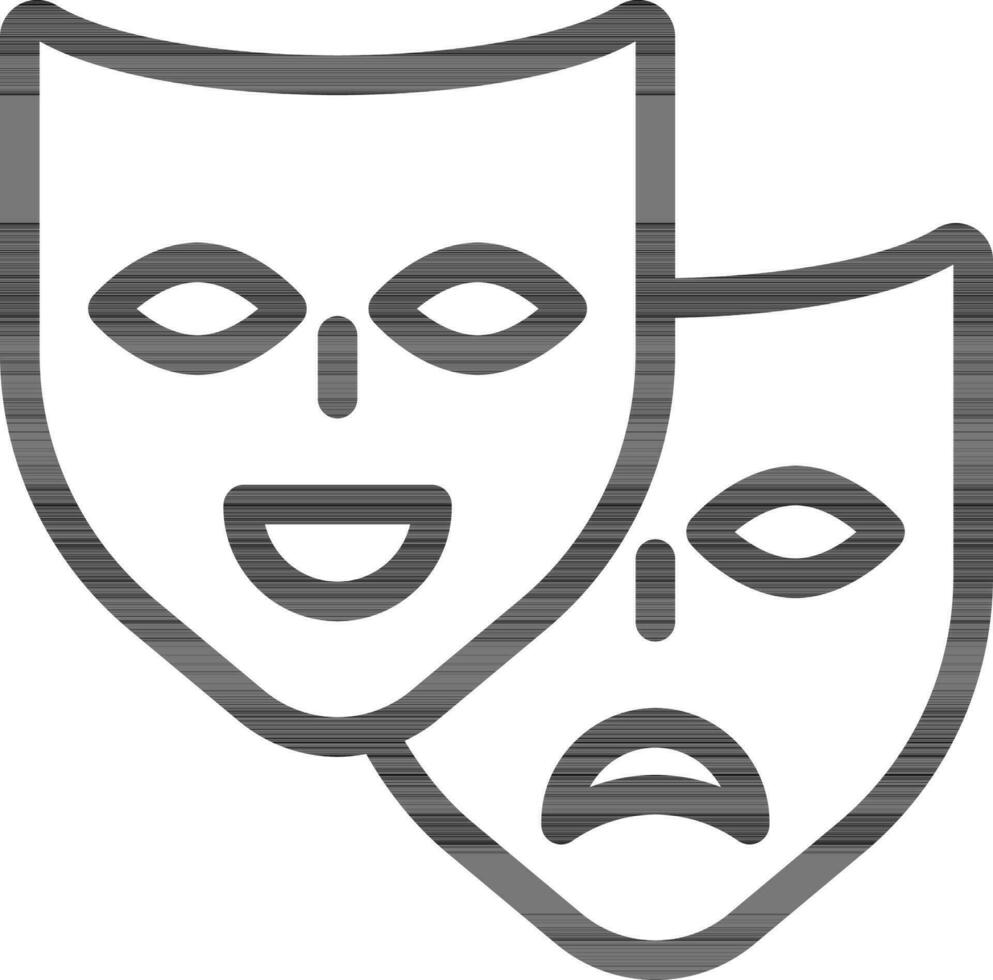 Sad and Happy Mask Icon in Black Outline. vector