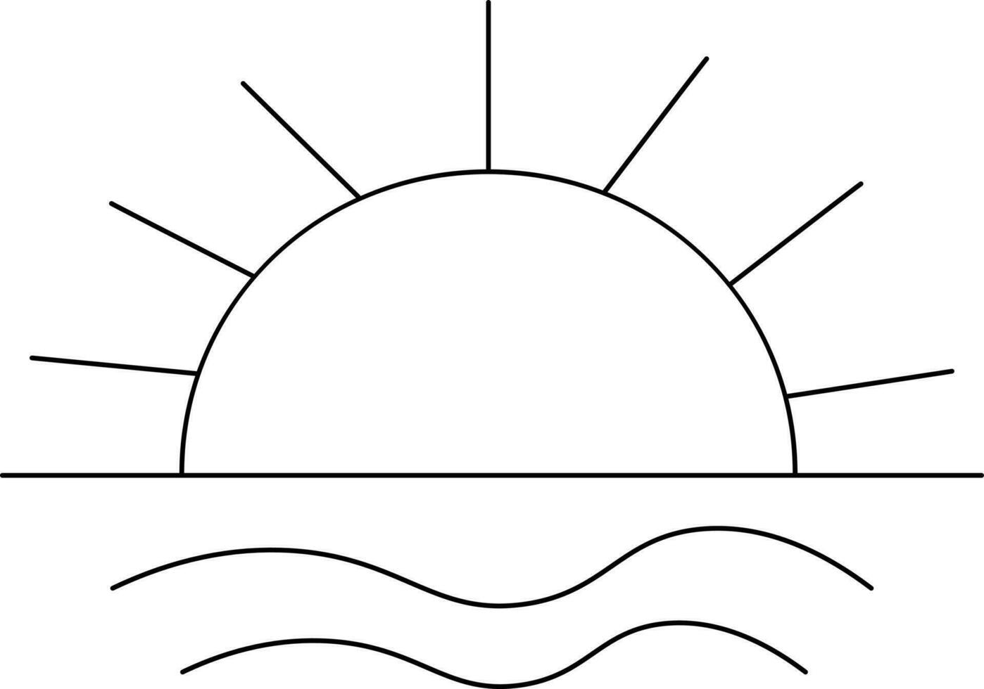 Sunrise or Sunset Icon in Black Line Art. vector