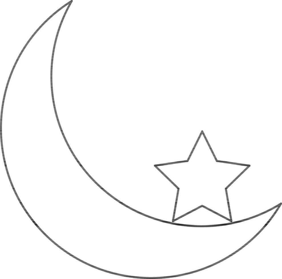 Star with Crescent Moon Line Art Icon in Flat Style. vector