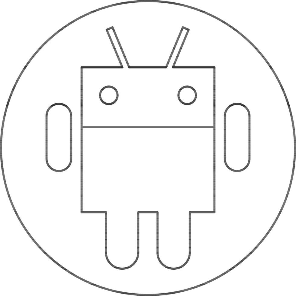 Line Art Android Robot Icon on Circle Background. vector