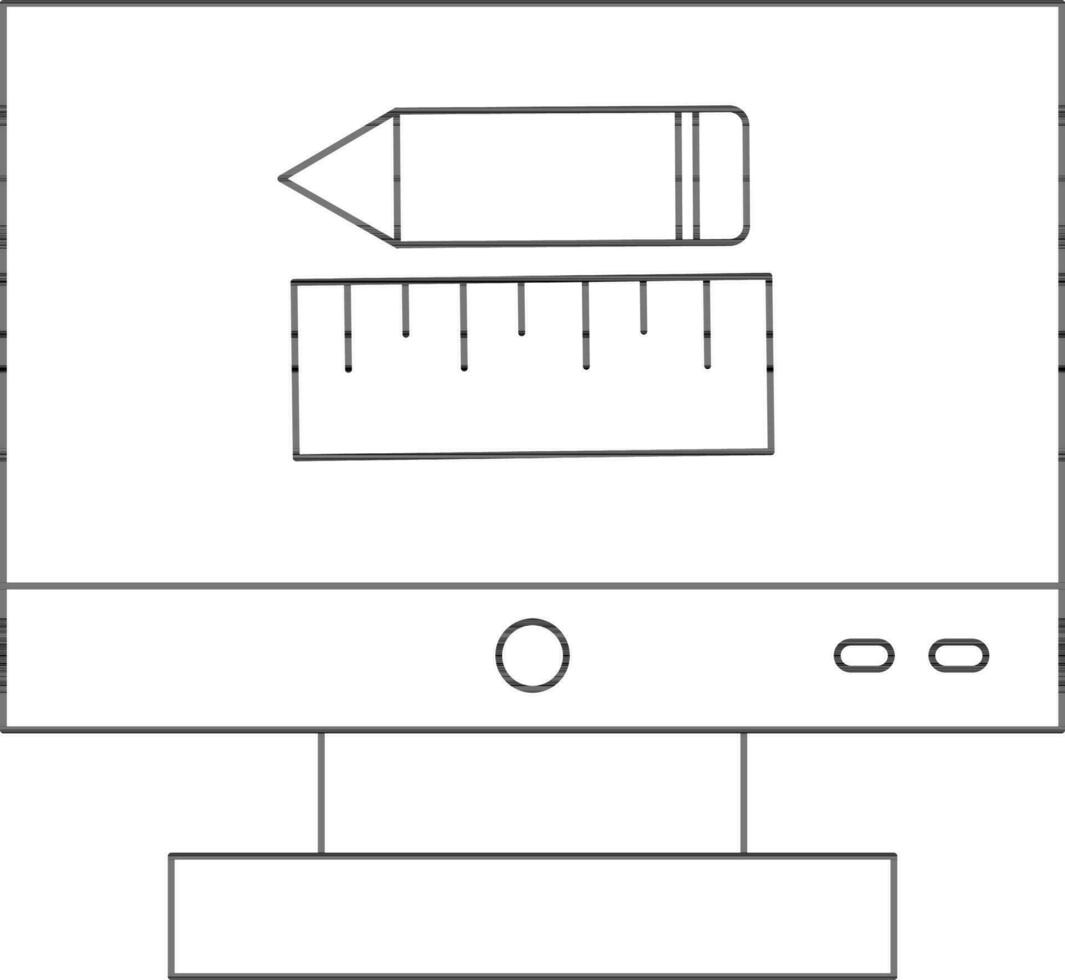 lápiz con regla escala en monitor pantalla icono en línea Arte. vector