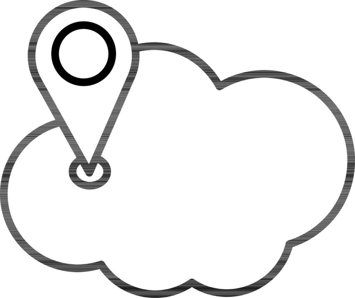 Black Line Art Illustration of Cloud Location Point Icon. vector