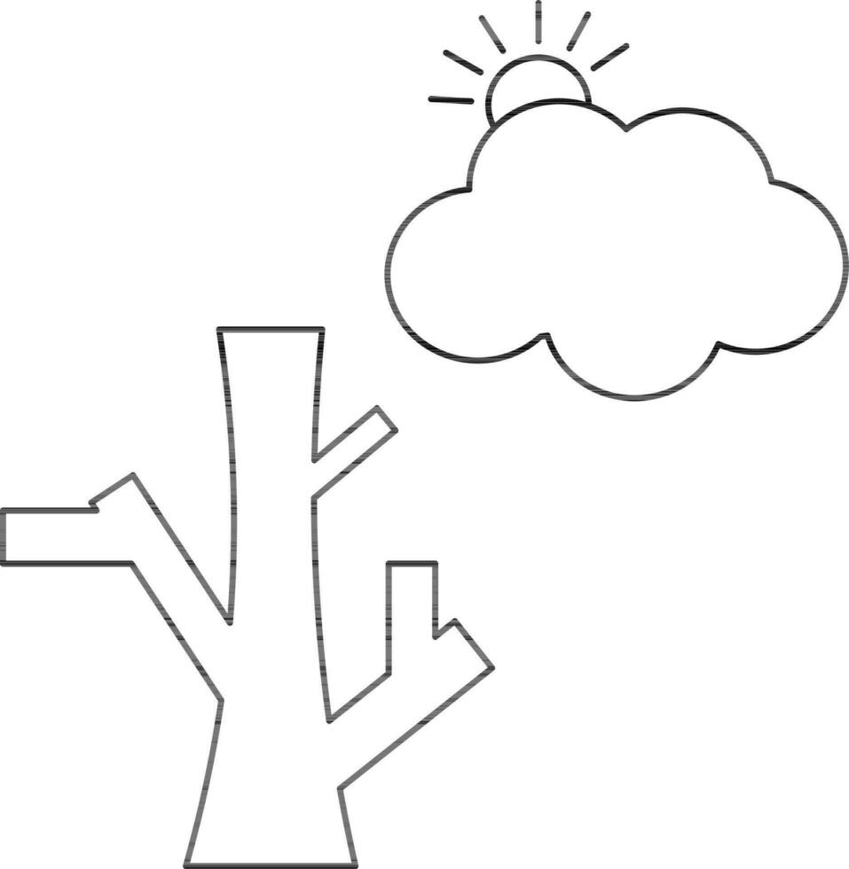 seco árbol con Dom y nube para verano línea Arte icono vector