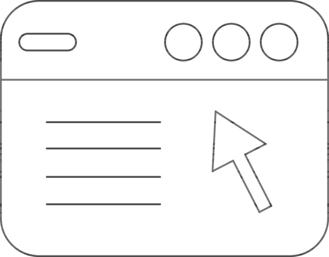 Cursor Arrow on Web Page Icon in Thin Line Art. vector