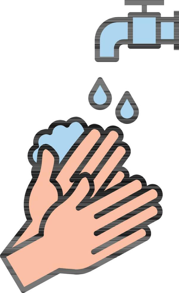Washing Hands With Faucet Icon In Blue And Peach Color. vector