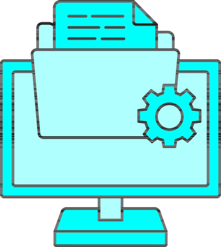 Illustration Of Data Setup Or Manage With Computer Icon In Cyan Color. vector