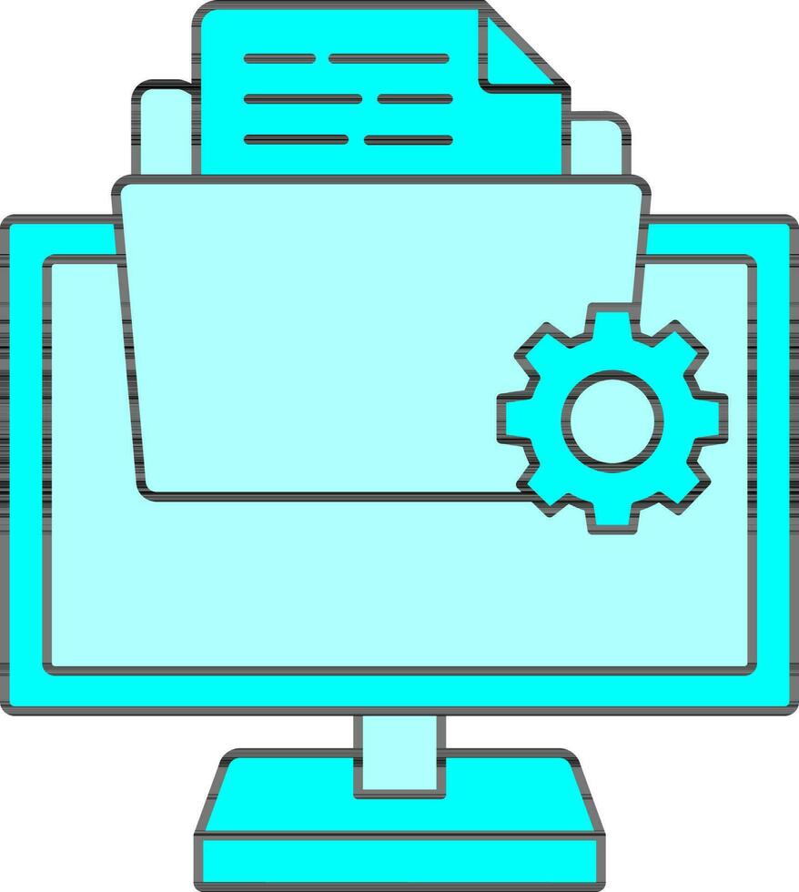Illustration Of Data Setup Or Manage With Computer Icon In Cyan Color. vector