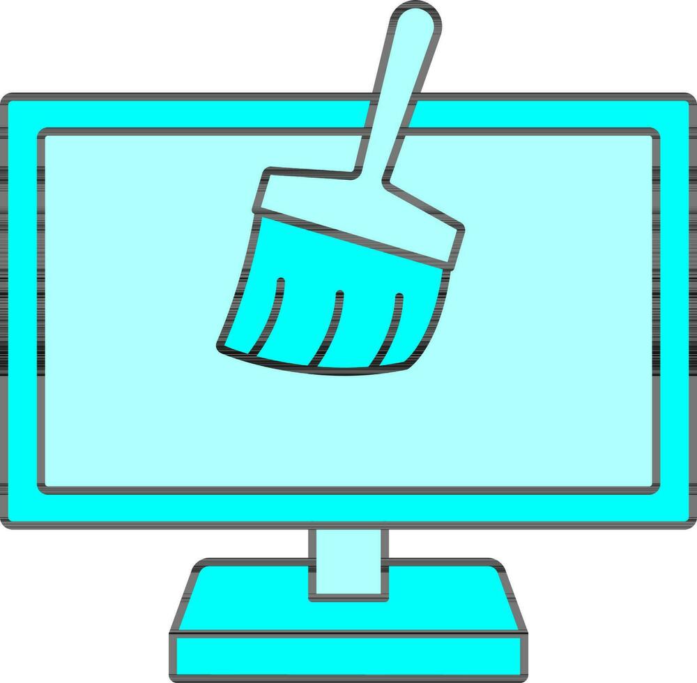 Brush On Computer Icon Or Symbol In Cyan Color. vector