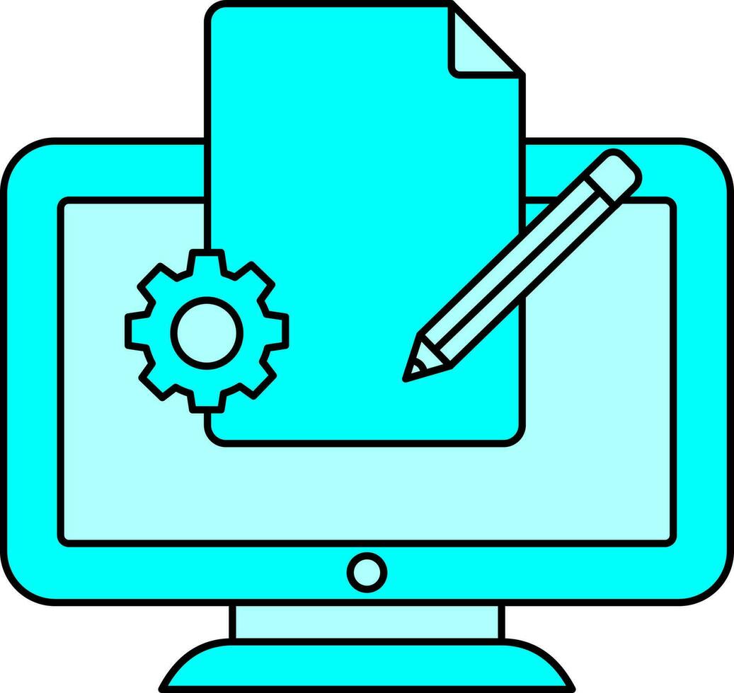 Computer Management Icon Or Symbol In Cyan Color. vector