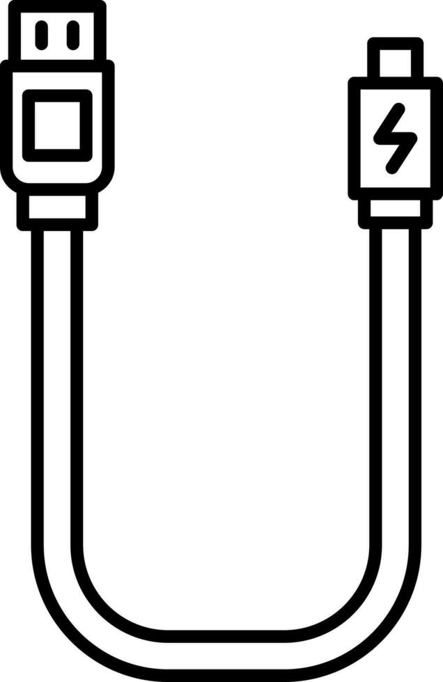 USB cable icono en negro línea Arte. vector