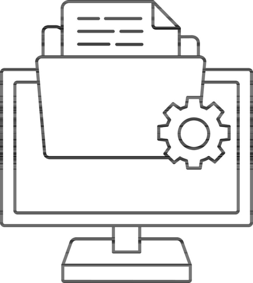 Black Line Art Illustration Of Data Setup Or Manage In Computer Icon. vector