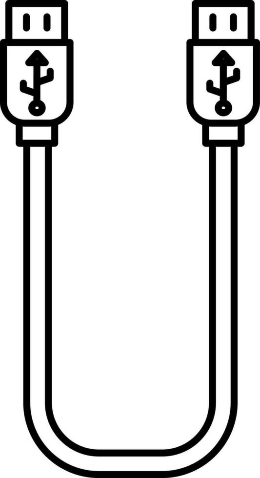 Isolated USB Cable Icon in Black Line Art. vector