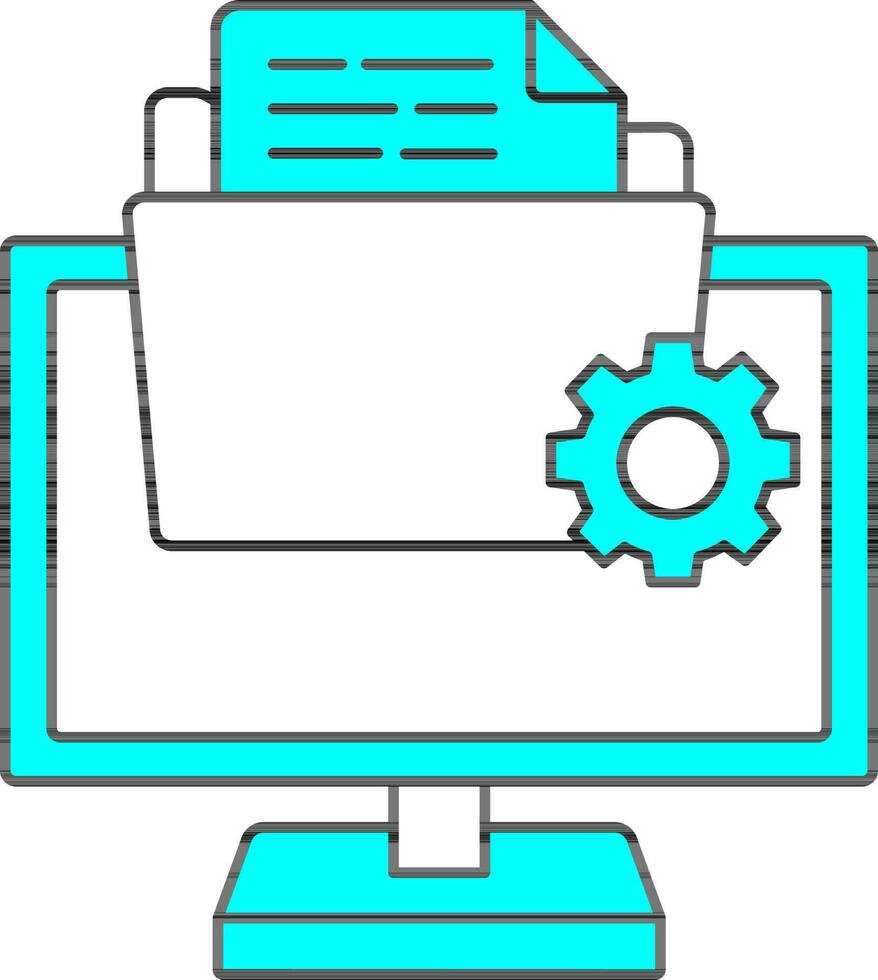 Illustration Of Data Setup Or Manage In Computer Icon In Cyan And White Color. vector