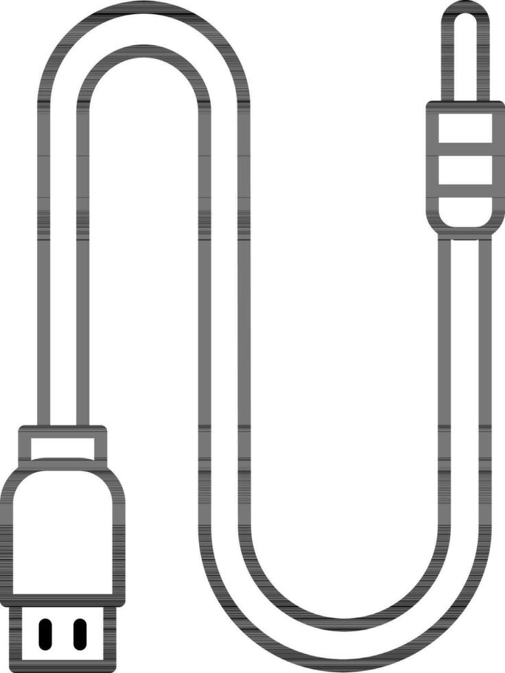 USB conectar a Jack cable o barajar icono en negro línea Arte. vector