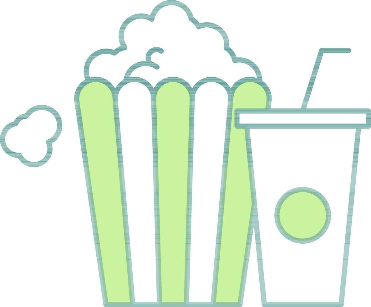 Popcorn With Cold Drink Icon In Green And White Color. vector