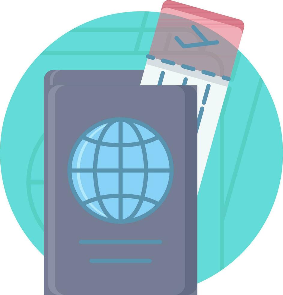 Passport With Ticket Icon On Blue Background. vector