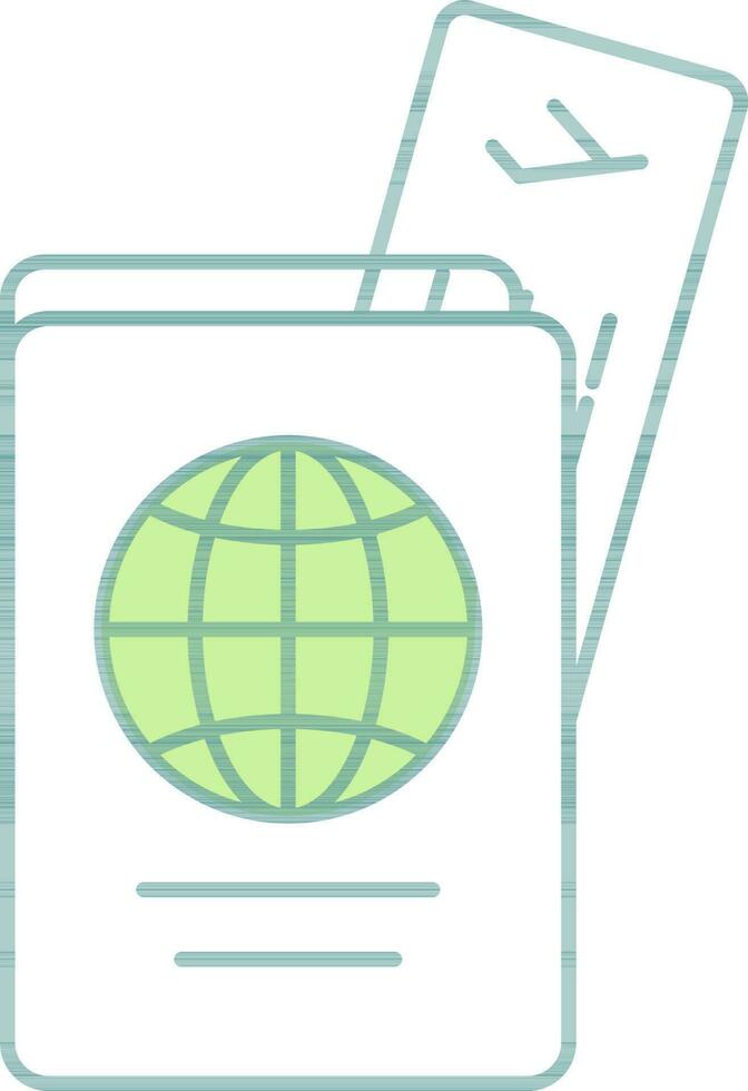 Passport With Ticket Icon In Green And White Color. vector