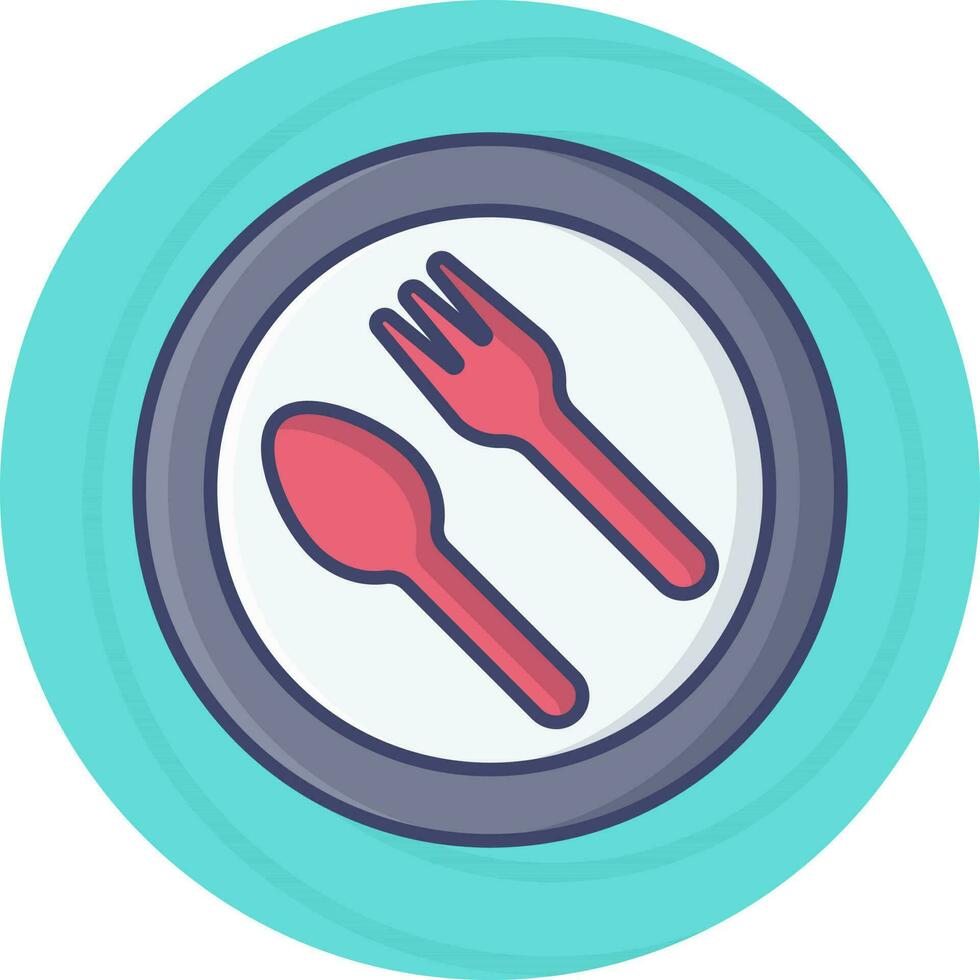 Fork with Spoon On Plate Icon On Blue Background. vector