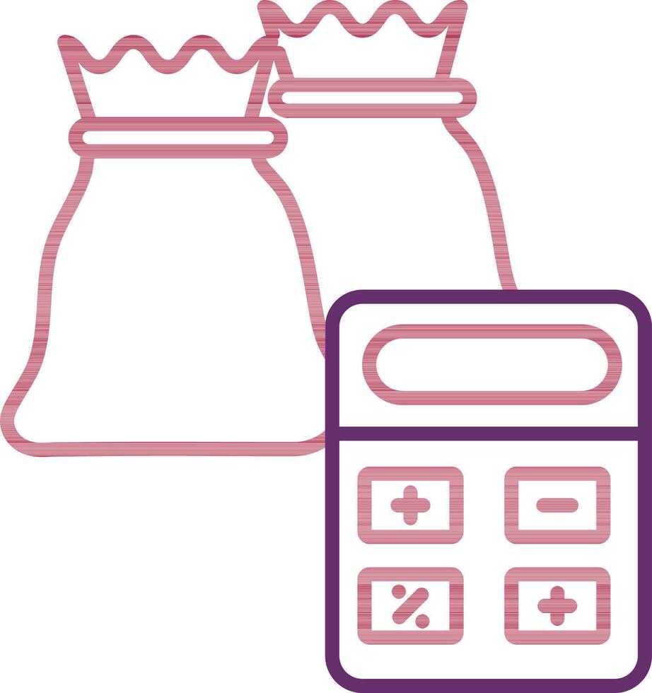 Money Bag With Calculator Icon In Pink And Purple Color. vector