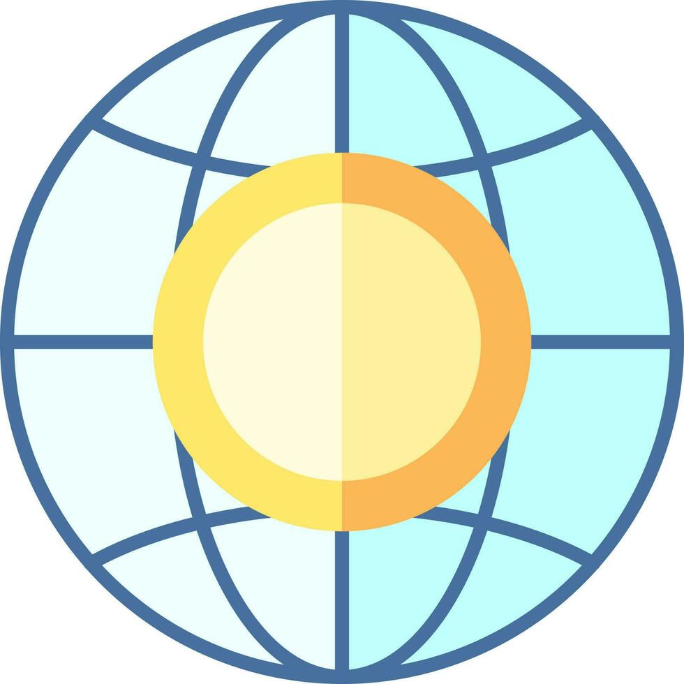 Global With Coin Icon Or Symbol In Blue And Yellow Color. vector