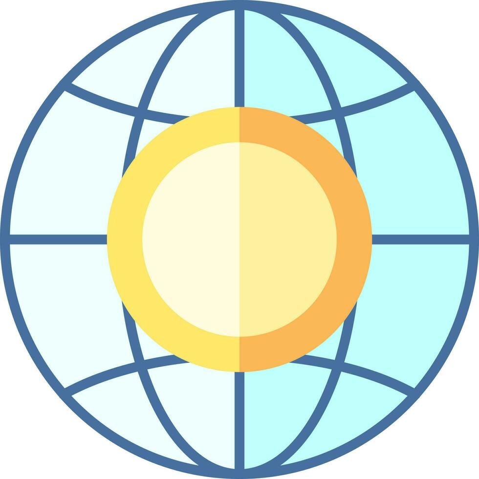 Global With Coin Icon Or Symbol In Blue And Yellow Color. vector