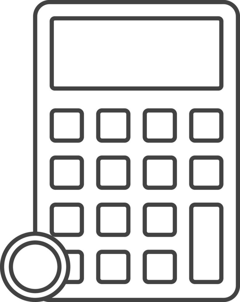 Calculator And Coin Icon In Stroke Style. vector