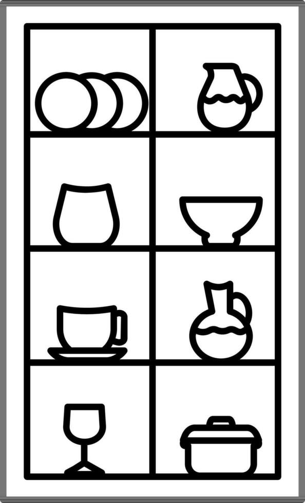 Dishware Shelves or Shelf Icon in Black Line Art. vector