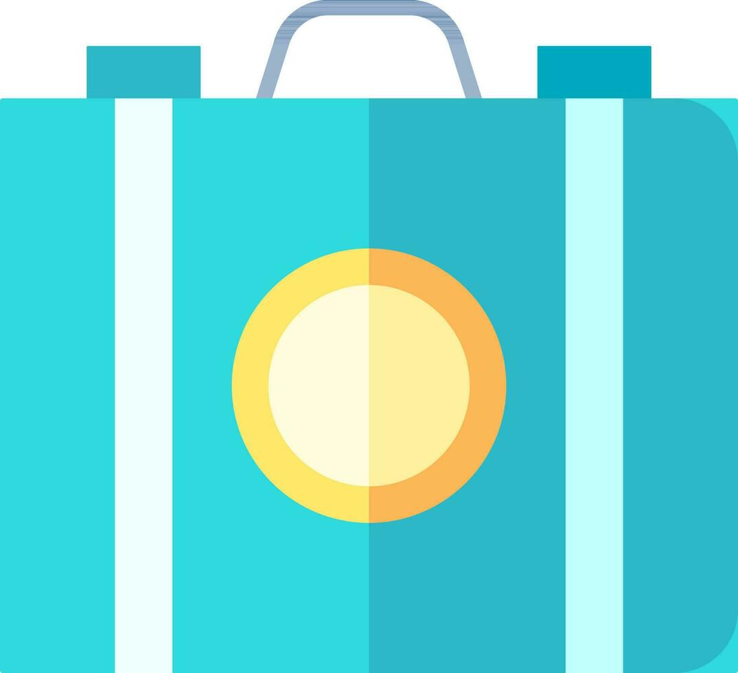Illustration Of Briefcase Icon In Cyan And Yellow Color. vector