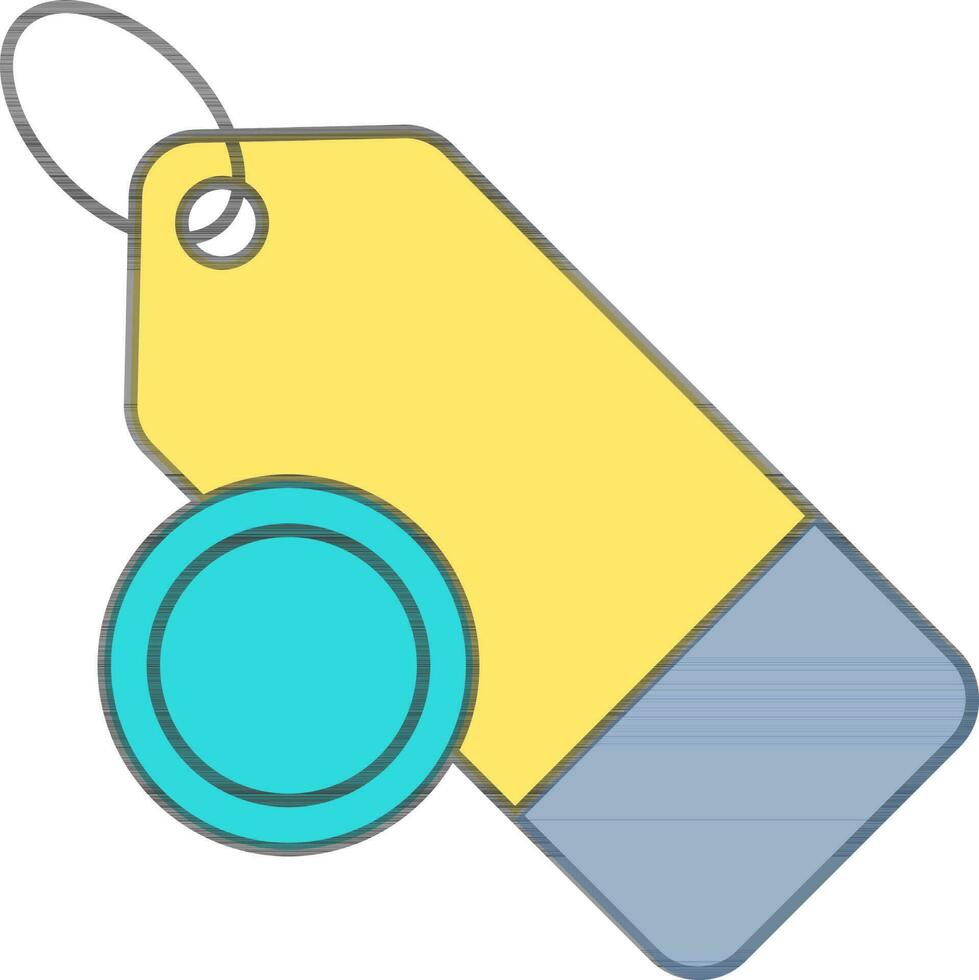 Tag With Coin Icon In Cyan, Blue And Yellow Color. vector