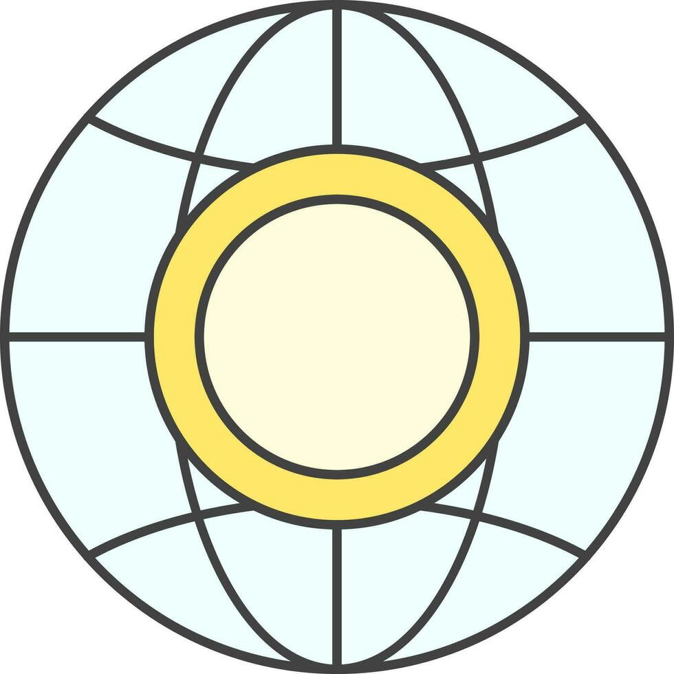 Global With Coin Icon Or Symbol In Cyan And Yellow Color. vector