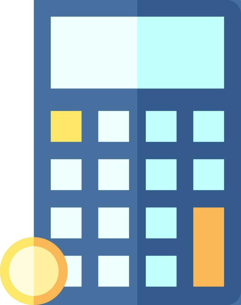 Calculator And Coin Icon In Blue And Yellow Color. vector