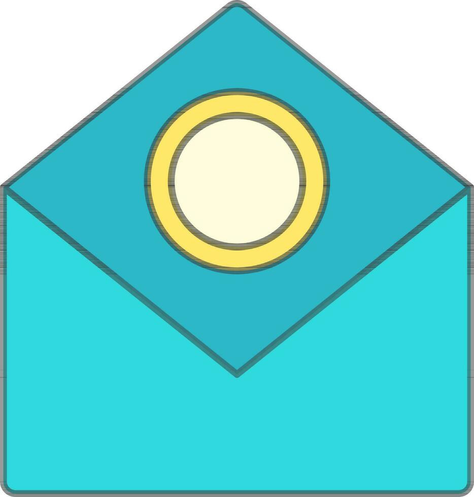 Money Envelope Symbol In Cyan And Yellow Color. vector