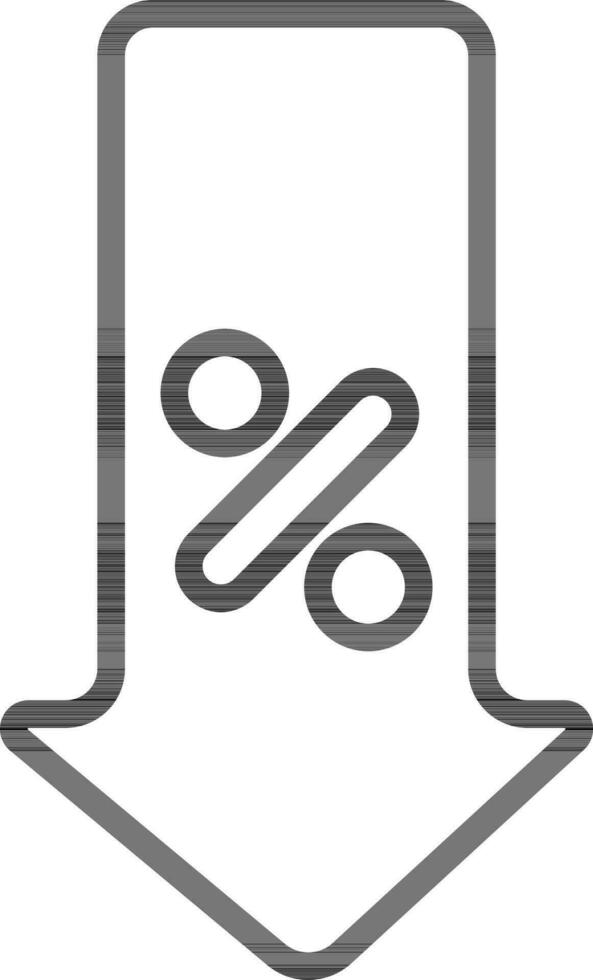 Percentage Arrow Down Icon in Black Line Art. vector