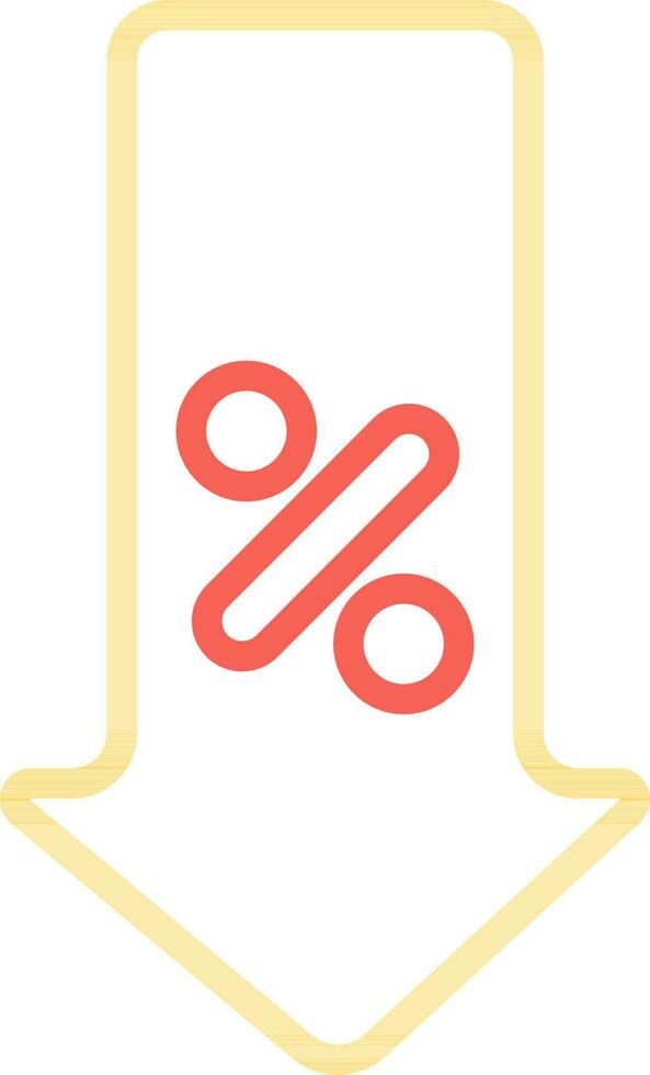 Line Art Percentage Arrow Down Icon in Red and Yellow Color. vector