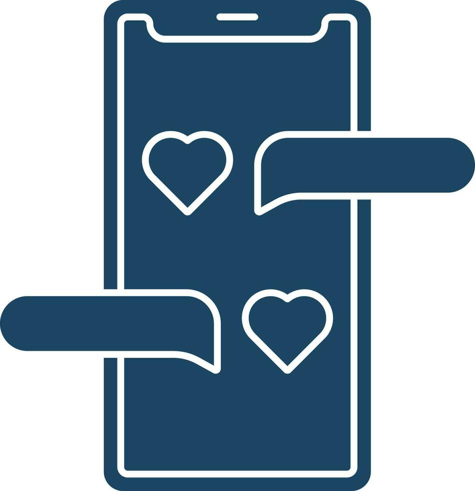 Isolated Love Chat on Smartphone Icon in Blue Color. vector