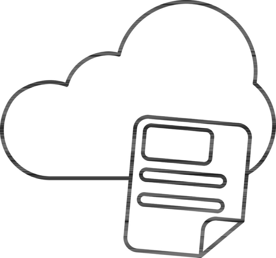 Cloud With Paper Icon In Black Outline. vector