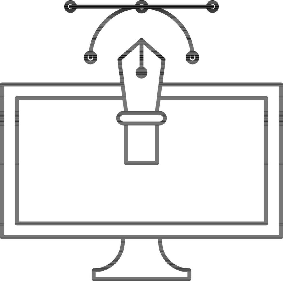 Black Line Art Pen Tool In Desktop Icon. vector