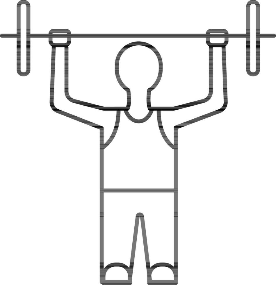 Man Lifting Barbell Icon In Black Outline. vector