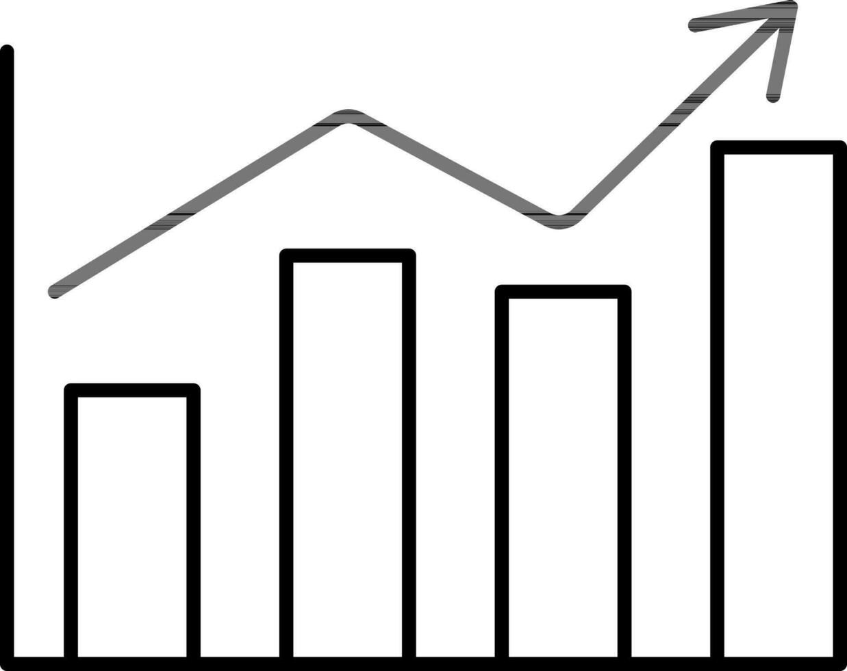 Growth Bar Graph Icon In Black Outline. vector