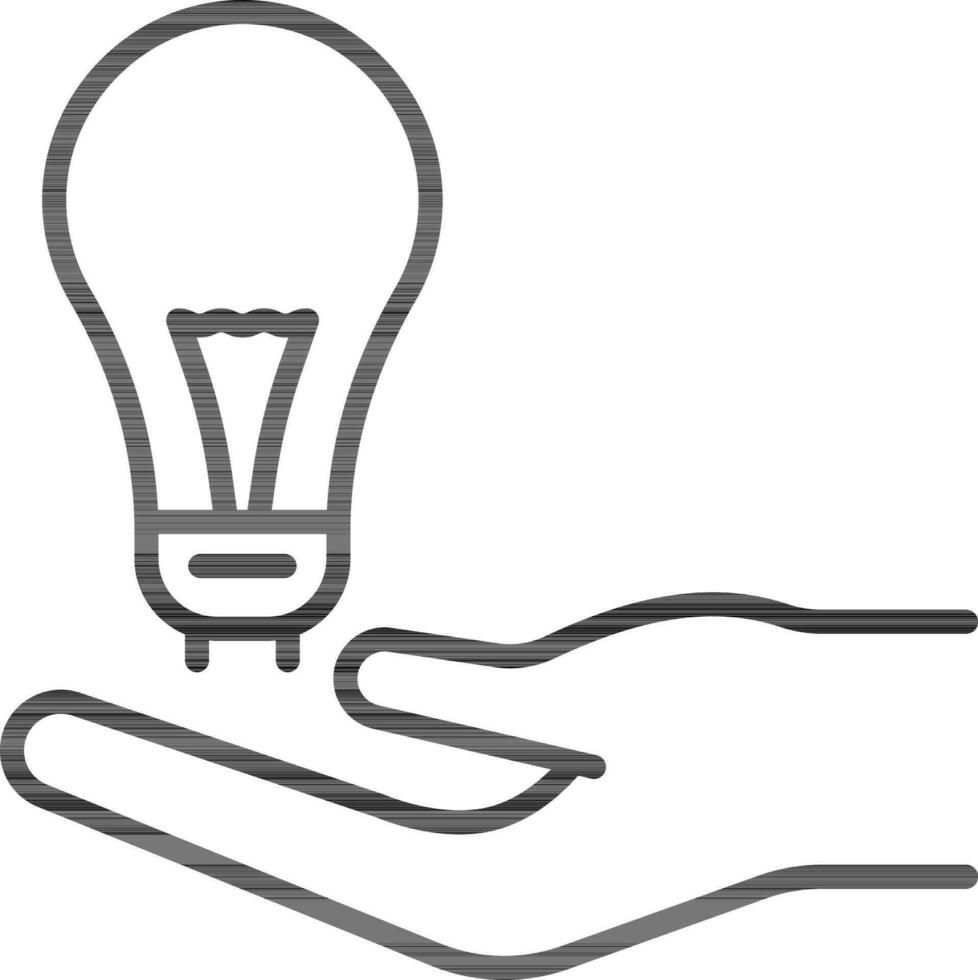 Hand Holding Light Bulb Icon In Black Outline. vector