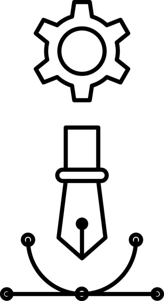 Pen Tool With Cogwheel Icon In Black Line Art. vector